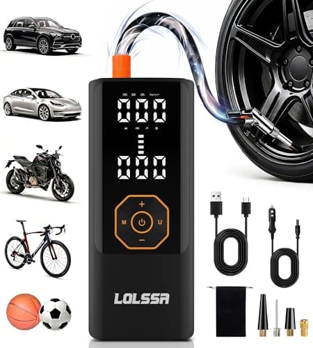Tire Inflator Portable Air Compressor Air Pump Tires Cordless Electric 180PS for Car, Motorcycle, Bike, Ball, with Tire Gauge Pressure-Black