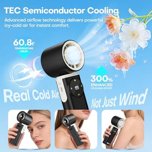 SSWind 6000mAh Portable Handheld Fan with Ice Cooling, 199 Levels Stepless Speed, 20H Long Battery Life, 20000RPM Turbo Fan Rechargeable Personal Mini Fan for Travel, Outdoor, Makeup (Black) - Thumbnail 2