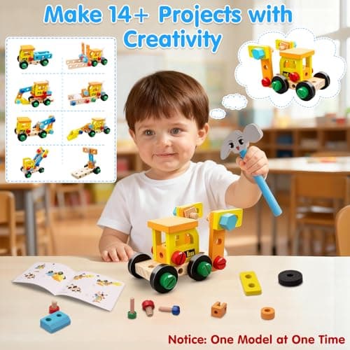 Kids Tool Set Toy for Boys - Educational Montessori Wooden Toddler Play Tool Box with Electric Drill - 59 Pcs STEM Construction Building Toys Christmas Birthday Gifts for 3 4 5 6 Year Old Boys Girls - Thumbnail 4