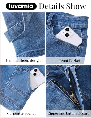 luvamia Jean Shorts for Women Womens High Rise Shorts Wide Leg Jean Shorts Blue Jean Shorts Women Stretchy Shorts for Women Womens Jean Shorts Size 14 Medium Blue Large Fits Size 12 / Size 14 - Thumbnail 6