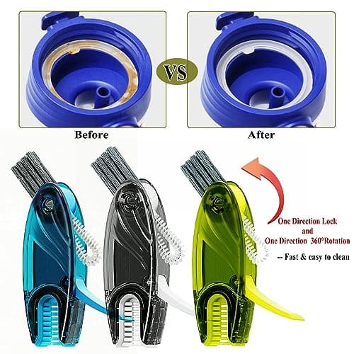 4 in 1 Cup Lid Cleaning Brush Set Multifunctional Bottle Brush Cleaner Tiny Bottle Cup Lid Brush Straw Cleaner Tools Mini Silicone Bottle Cup-Holder Cleaner with Hook Remover Blue & Grey - Thumbnail 3