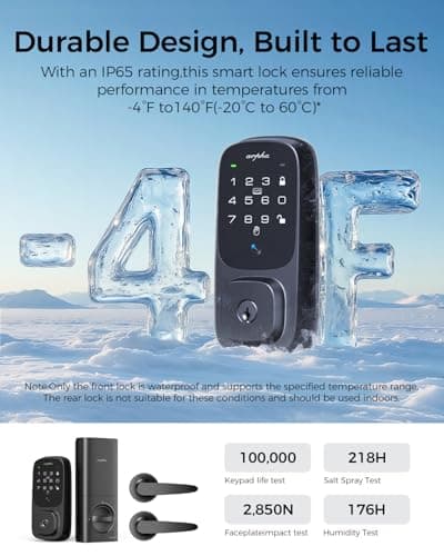 ARPHA Keyless Entry Door Lock, Palmar Vein Recognition Deadbolt with Handleset for Front Door, Built-in WiFi, Amazon Alexa, Google Assistant, App-Control, Voice Control, NFC (No Handle) - Thumbnail 6