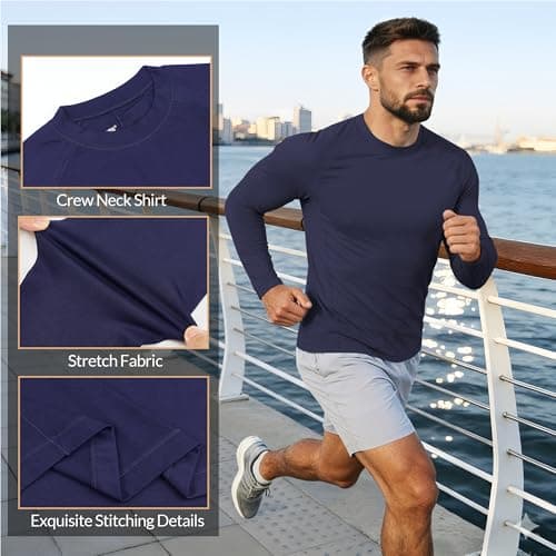MeetHoo Long Sleeve Workout Shirts for Men Moiture Wicking T-Shirt Quick Dry Athletic Active Tees - Thumbnail 4