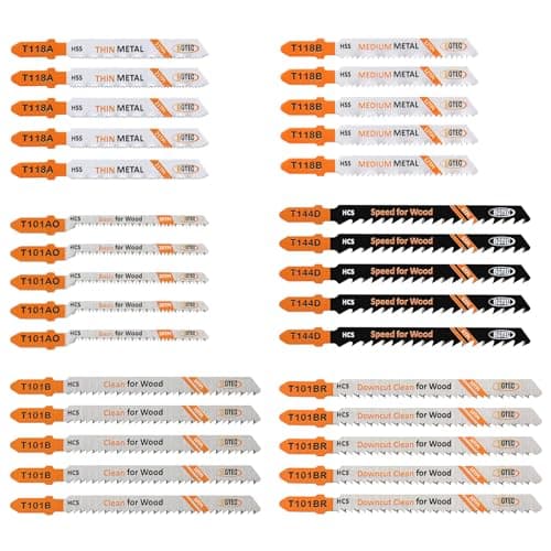 30PCS T Shank Jigsaw Blades Set - BGTEC HCS/HSS Jig Saw Blades for Wood, Plastic and Metal Cutting(T118A,T118B,T101AO,T101B,T101BR,T144D)