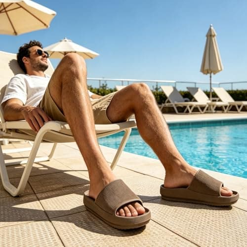 GETOEU Cloud Slides for Women and Men with Arch Support Shower Shoes with Drainage Holes Waterproof Slide Sandals Non Slip Quick Dry Pillow Slides for Bathroom Pool Beach,Brown - Thumbnail 2