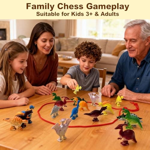 Magnetic Chess Game for Kids Ages 3-8, Silicone Dinosaur Sensory Magnet Games with Map & String, Toddlers Travel Learning & Matching toys Set, Grandkids Stocking Stuffers, Family Party Favors Gifts - Thumbnail 5