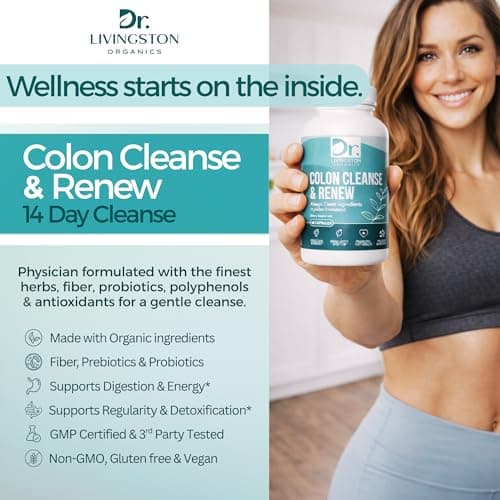 Dr. Livingston Organics Colon Cleanse for Women & Men – 14 Day Gentle Colon Cleanser with Prebiotics & Probiotics for Gut Health, Regularity, Bloating Relief & Constipation Relief – 56 Capsules - Thumbnail 2