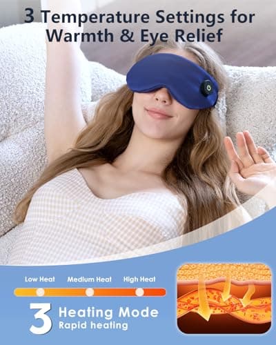 Aurorcness Heated Eye Mask for Dry Eyes – Cordless Warm Eye Compress, 100% Mulberry Silk Sleep Mask with Graphene Heating, 3 Heat Levels and Auto Shut-Off, Rechargeable and Washable - Thumbnail 6
