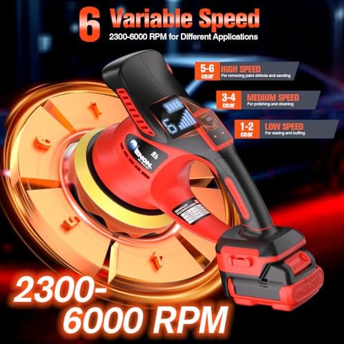 ENON Cordless Car Buffer Polisher Kit（2X 2000mAh 12V Batteries&34 PCS Attachments）- Brushless Dual Action Random Orbital Polishing with 6-Speed 6000RPM for Auto Detailing, Waxing & Paint Correction - Thumbnail 4