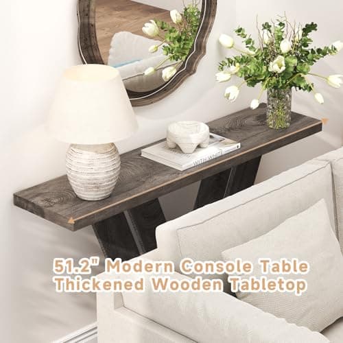 karlott 51 Inch Console Table, Farmhouse Entryway Table with V-Shaped, Wood Sofa Table Behind Couch Table, Narrow Entryway Accent Table for Living Room, Hallway, Entrance, Foyer, Easy Assembly, Grey - Thumbnail 3