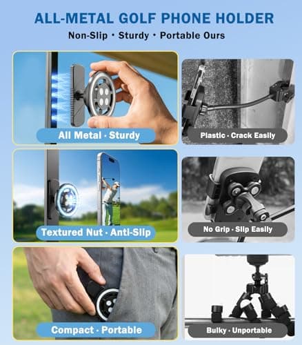 Magnetic Golf Cart Phone Holder, All-Metal Phone Mount Compatible with MagSafe iPhone 12-17, 360° Rotation Golf Accessories for EZGO Club Car Yamaha, Gym & Desk Phone Stand, Gift for Men Golfers - Thumbnail 3