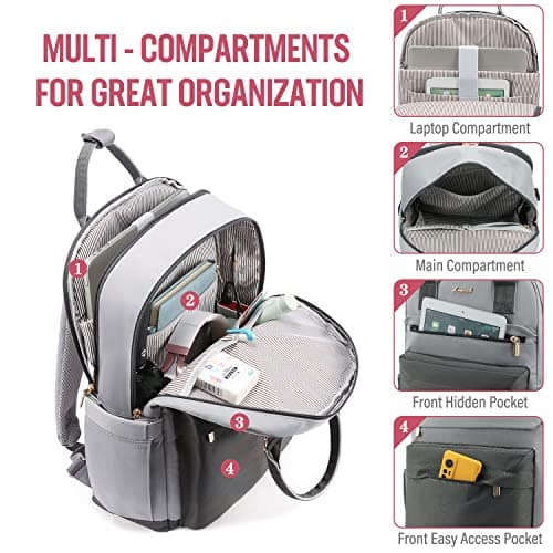 LOVEVOOK Laptop Backpack for Women 15.6 Inch Laptop Bag with USB Port, Fashion Waterproof Backpacks Teacher Nurse Stylish Travel Bags Vintage Daypacks Bookbag for College School Work - Thumbnail 2