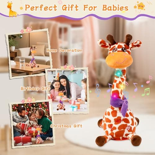 LLUKEME Dancing Giraffe Toy Stuffed Animal Baby Toys Singing Song Toddlers Toy Repeats What You Say Glowing Musical Toy for Baby Birthday Gift Groovy Giraffe Toy (Giraffe Toy) - Thumbnail 2