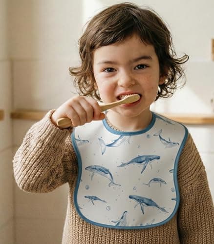 CIVARUA KIDS 3-Pack Waterproof Baby Bibs for Eating - Mess Proof Lightweight Toddler Feeding Bibs with Large Food Catcher, Food-Grade Baby Eating Essentials, Easy to Put On & Clean(Blue Ocean Whale) - Thumbnail 2