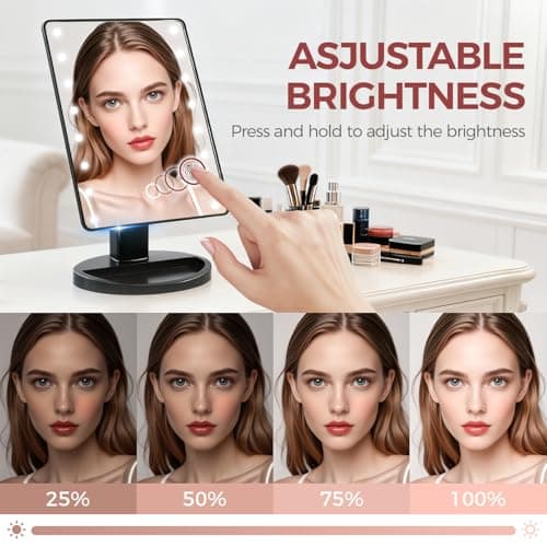 KOOKIN Lighted Vanity Makeup Mirror Led Lights 180 Degree Rotation Lighted Mirror Touch Screen Adjusted Brightness Desk Mirrors USB Dual Supply Bathroom Beauty Cosmetic Mirrors (Black) - Thumbnail 3