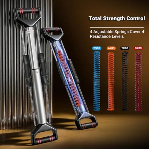 Chest Workout Equipment Arm Trainer - Adjustable 4 Resistance Levels (26-90 lbs) Forearm Muscle Train Exerciser Strengthener for Men & Women, Ergonomic Home Gym Strength Trainer with Anti-Slip Handles - Thumbnail 3