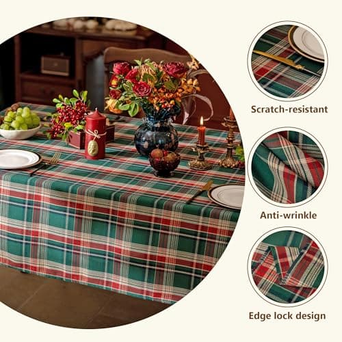 UWWGKK Wipeable Gingham Tablecloth, Green Red Grid Tablecloths Rectangular Durable, Table Cloth for Birthday Decorations, Home Dining Party - Thumbnail 4