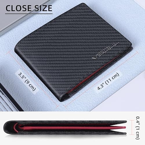 VISOUL Wallet for Men with 2 ID Windows 8 Credit Card Slots 2 Cash Compartments, Carbon Fiber Leather Bifold Mens Wallet with RFID Blocking (Carbon Fiber Black+Burgundy) - Thumbnail 4