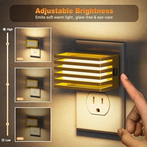 JandCase LED Night Light, Gold Night Lights Plug into Wall with Dusk to Dawn Sensor, Dimmable Plug in Night Light [2 Pack], Adjustable Brightness, 3000K Soft White Nightlight for Bedroom Bathroom - Thumbnail 2