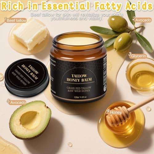 IIIMEIDU Beef Tallow for Skin, Tallow and Honey Balm for Face Moisturizer Balm, 100% Natural Organic Grass-Fed Beef, Honey, Vitamin E Oil for Body & Face (4.2 Oz, honey/balm) - Thumbnail 5