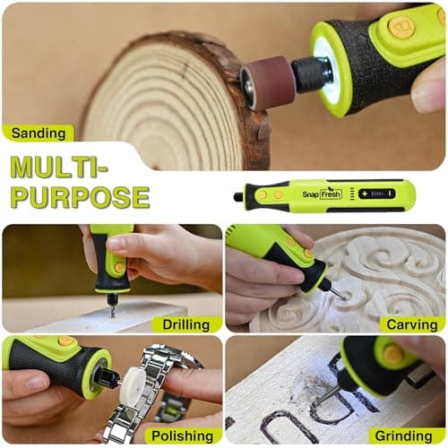 SnapFresh Cordless Rotary Tool Kit, 8V 5-Speed Variable Electric Multi-Tool, 28,000 RPM, Lightweight USB-C Rechargeable Mini Power Tool w/LED Light, 46 Accessories for DIY Engraving & Polishing - Thumbnail 3
