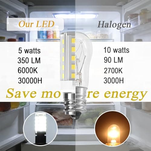 GARTO Dryer Light Bulb 120V 10W 25W Equivalent WE05X20431 WP22002263 Appliance LED Bulbs E12 5W 6000K White for Dryer Drum,Water Ice Dispenser,Refrigerators,Display Bulb-2pack. - Thumbnail 4