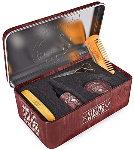 Viking Revolution Ultimate Grooming Kit for Men - Boar Brush, Wood Comb, Sandalwood Balm & Oil, Scissors for Beard & Mustache - Thumbnail 2