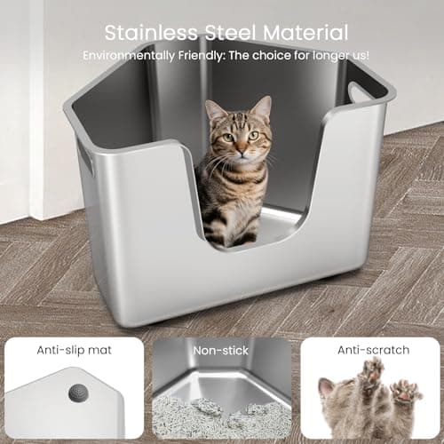 Stainless Steel Corner Cat Litter Box, Metal Litter Box with High Sided, One-piece Corner Cat Toilet, No Assembly Required, Non-Stick, No Odor Kitten Litter Pan, Easy to Clean, for Small Medium Cats - Thumbnail 3