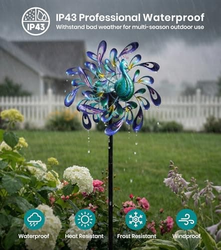 VUFOZ Peacock Wind Spinners Outdoor for Garden, Colorful Metal Kinetic Yard Art with Radial Motion, Decorative Outdoor Wind Sculpture for Lawn, Patio & Walkway - Thumbnail 4
