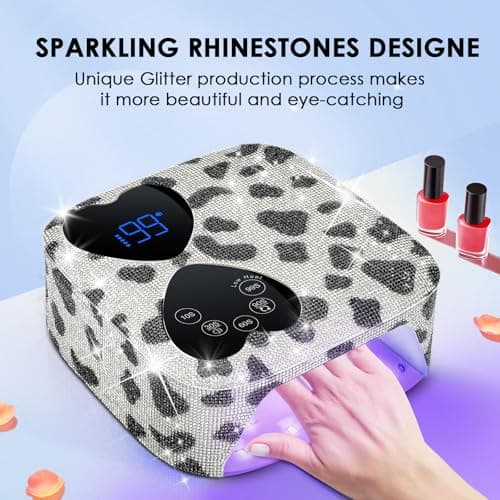 UV LED Nail Lamp Cordless, HUITINE 80W Rechargeable UV Light for Gel Nails with 5 Timers & Mirror Base, Professional Gel Light Dryer, Sparkling Rhinestones Curing Lamp for Salon & Home (Cow Diamond) - Thumbnail 2