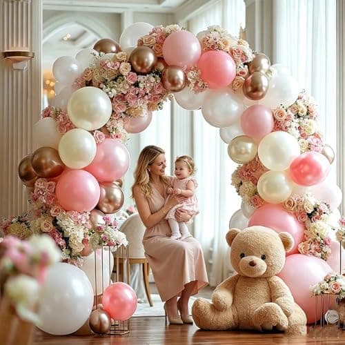 Pink White Balloon Garland Double Stuffed, Pastel Pearl Pink Champagne Gold White Sand Balloon Arch Kit for Mother's Day Birthday Baby Shower Bridal Shower Wedding Party Decorations - Thumbnail 5