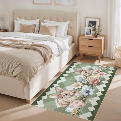 cotiled Area Rug for Living Room, Washable Non-Slip Large Area Rug, Indoor Floor Carpet Low Pile Soft Boho Farmhouse Rug for Bedroom Dining Room Green 3x5 - Thumbnail 2