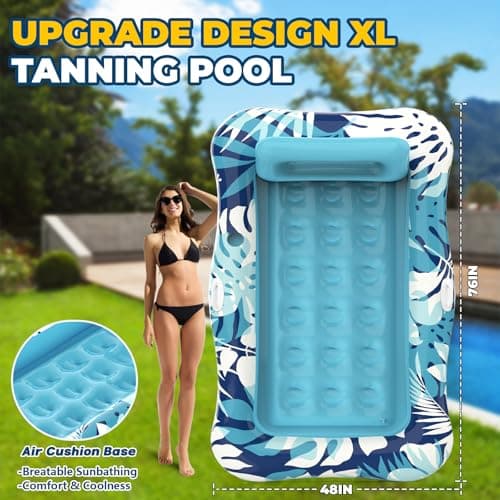 Nenrsl Pool Floats Adult,76"x48" XL Inflatable Tanning Pool Lounger Float with Pillow,4 in 1 Suntan Tub Sunbathing Raft Floatie Water-Filled Mattress Kids Pool Ball Pit,Perfect for River Party & Relax - Thumbnail 4