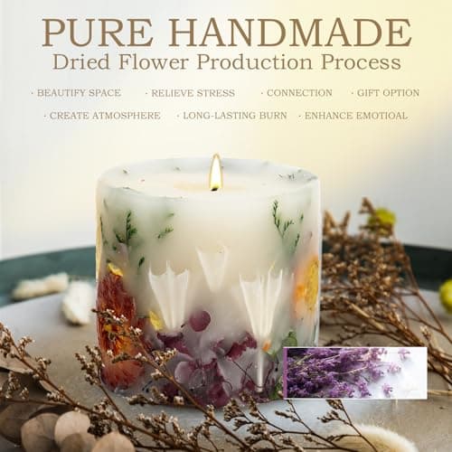 Youkali Scented Candles for Women,Burning Natural Soy Wax candles for home scented,Natural Pillar Candle with Dried Flowers - Mothers Day Candle for Mom for Home Decor and Relaxation (Lavender Floral) - Thumbnail 3