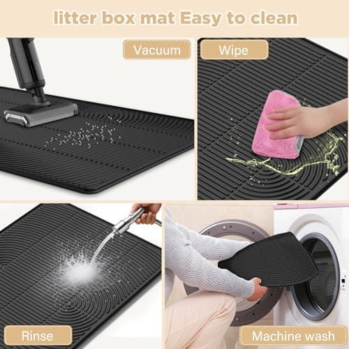 AMOK Cat Litter Mat, Extra Large Silicone Litter Box Mat 40" x 28", Waterproof Litter Trapping Mat for Cats, Durable and Easy to Clean, Black - Thumbnail 5