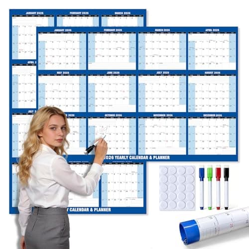 2026 Wall Calendar - 48"x32" Extra Large, Dry Erase Calendar for Wall | Waterproof Yearly Calendar with 4 Markers | Double Sided & Vertical & Horizontal Reversible Planner for Office, Home, School Use