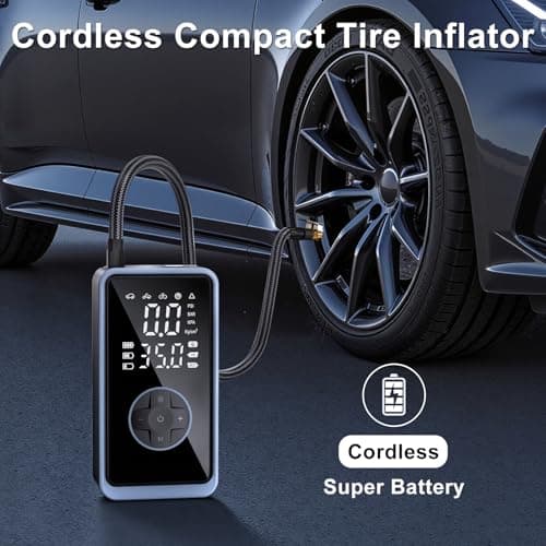 Tire Inflator Portable Air Compressor - 150PSI Cordless Air Pump for Car Tires, Portable Tire Inflator for Car, Air Compressor with Pressure Gauge/LED Light for Auto/Bike/Motorcycle/Ball (Dark Black) - Thumbnail 6
