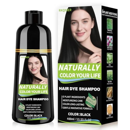 RKQNIER Black Hair Dye Shampoo for Women & Men, 15 Min Gray Coverage, 3 in 1 Semi-Permanent Color with Natural Herbal Ingredients - Image 1