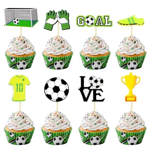 Oeyliz Soccer Cupcake Toppers 24 Pcs Soccer Ball Cupcake Toppers Soccer Cake Topper Decorations Cupcake Picks for 2026 Soccer Sports Theme Party Decorations Game Day Party Supplies
