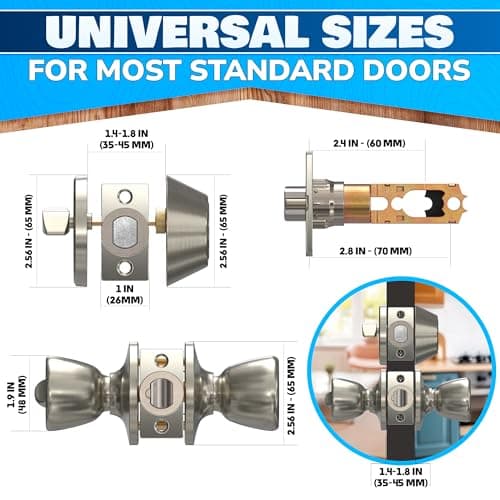 Set of 2 Mobile Home Door Knobs – Includes Keyed Entry Lock & Interior Knob, Rust-Proof 304 Stainless Steel, Copper & Iron Alloy, Mobile Home Exterior Door Knobs – Smooth-Turn Lock & Easy Installation - Thumbnail 2