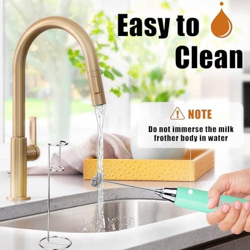 Nahida Baby Blue Milk Frother Wand for Coffee, Frother Handheld Rechargeable Electric Whisk with 3 Heads 3 Speeds Drink Mixer Coffee Frother Foam Maker For Latte, Cappuccino, Hot Chocolate, Egg - Thumbnail 6
