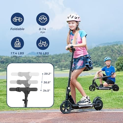 isinwheel S7 Electric Scooter for Kids Ages 8-14, 250W Foldable and 3 Adjustable Heights Kids Electric Scooter with 3 Speeds (5/8/12 Mph), Cruise Control, LED Display, Gift for Kid - Thumbnail 2
