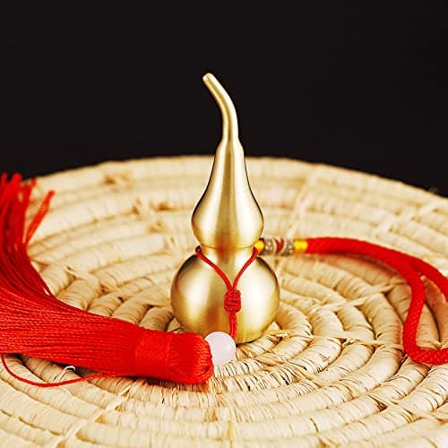 Feng Shui Hanging Ornaments Decor,Wu Lou Golden Gourd,with Red Luck Strip Tassel Treasure for Ideal Car Pendant,Bedroom,Door,Desk lamp,Bring Good Luck,Safty,Healthy,2.16inch Tall,Full Brass - Thumbnail 6