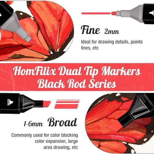 HomFilix Alcohol Markers, 80 Colors Dual Tip Art Alcohol Markers Set - Perfect for Coloring, Drawing, Sketching, Card Making and Illustration, Perfect for Adults - Thumbnail 3
