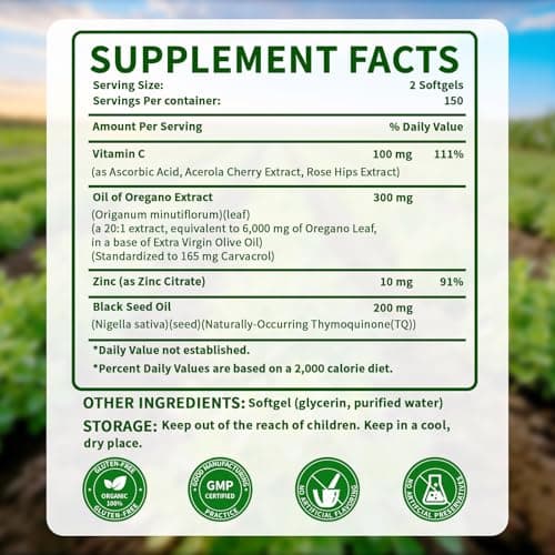 PWERD Oil of Oregano with Black Seed Oil Softgels,4 in 1 Organic Oregano Oil Capsules for Immune & Digestive Support – Non-GMO, Gluten-Free Softgels – Natural Herbal Wellness Supplement (300 Count) - Thumbnail 2