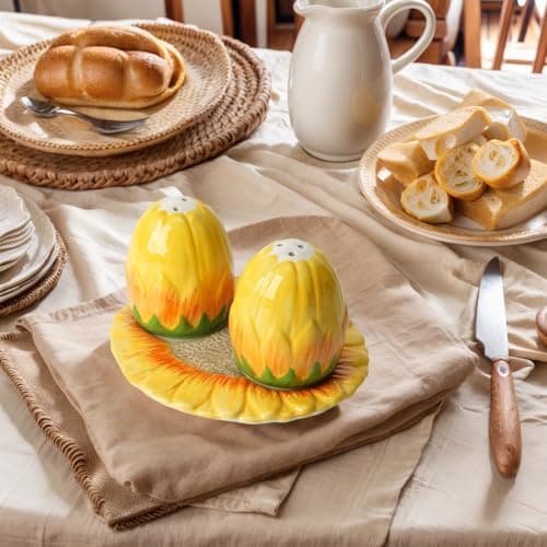 Hand-Painted Sunflower Ceramic Salt and Pepper Shaker Set - Farmhouse Kitchen Decor,Includes Storage Tray, Perfect Housewarming & Hostess,Birthday Gift - Thumbnail 6