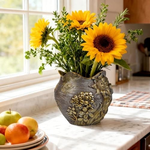 ArtCachet Sunflower Starry Sky Plant Pots-Cute Unique Flower Pots with Drainage Hole, Resin Planters for Indoor Outdoor Succulent Planter, Plant Gifts for Mother's Day, Birthday, Christmas (Gold) - Thumbnail 2