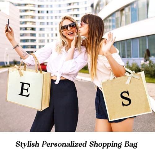 DCLOVERY Initial Canvas Tote Bag & Makeup Bag for Women Teacher Bridesmaids，Personalized Present for Wedding, Birthday, Beach (J, White) - Thumbnail 5