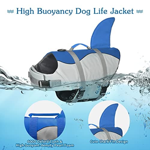 Dogcheer Dog Life Jacket Shark, Adjustable Dog Swim Life Vest for Swimming Boating with Superior Buoyancy & Rescue Handle, Ripstop Pet Float Vest Coat for Small Medium Large Dogs - Blue, S - Thumbnail 3