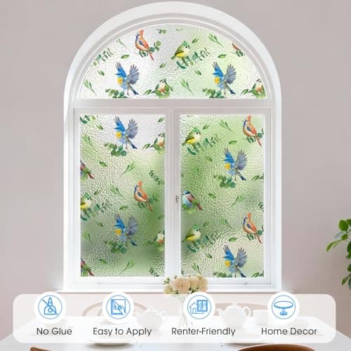 Borskyn Frosted Glass Window Film, Semi-Transparent Decorative Film for Home Privacy, UV Blocking Static Cling No Glue Needed, Includes Squeegee for Easy Install, 23.6" W x 78.7" H - Thumbnail 3